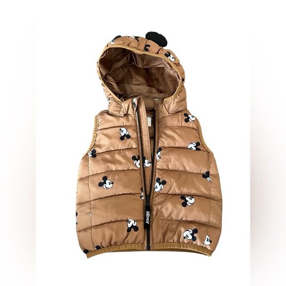 Disney Kids Tan Puffer Vest with Mickey Mouse Design - Picture 1 of 5